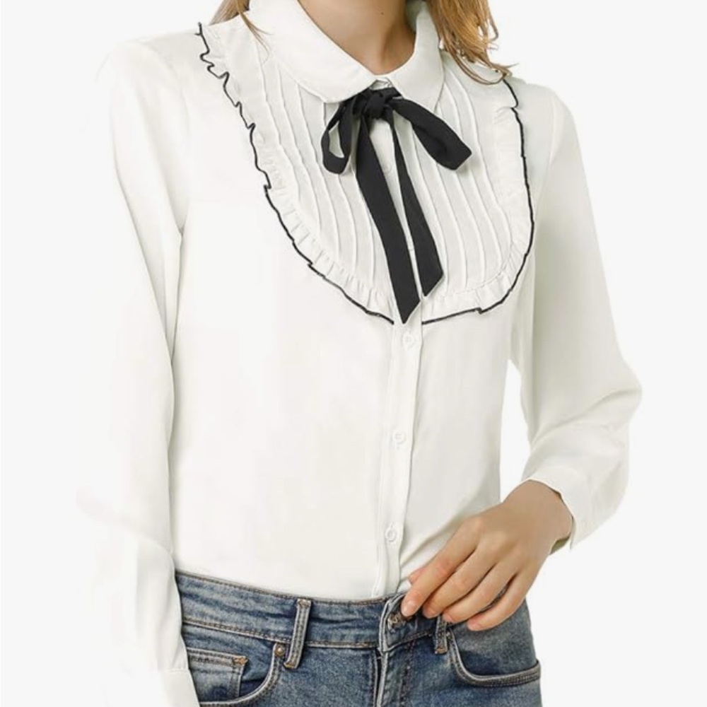White Blouse with Black Bow